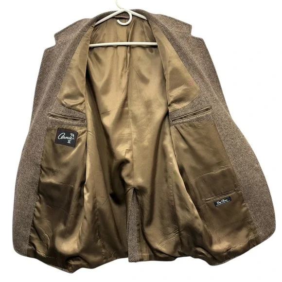 Ernie II Men's Wool Blazer Herringbone Tweed‎ Vintage Academia USA Tailored 42L - Picture 3 of 9